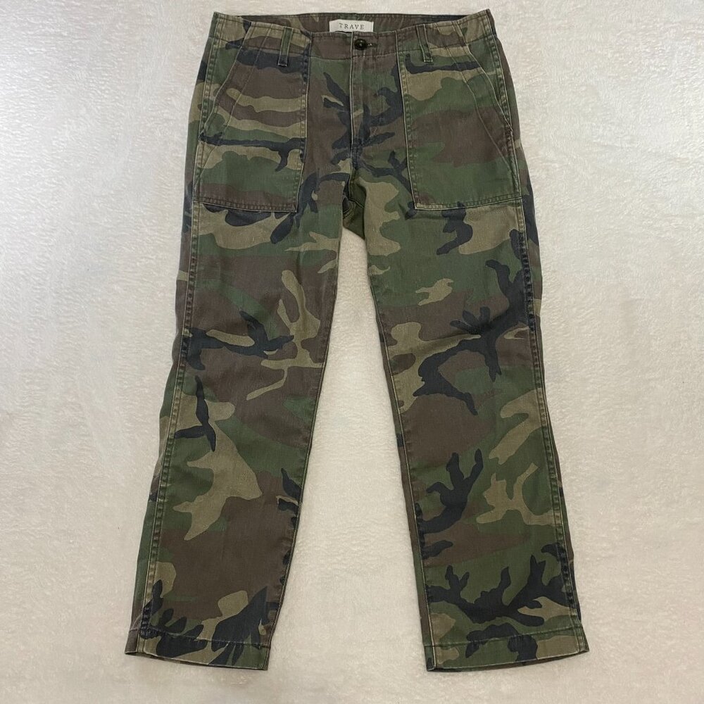 Trave Jeans Womens 29 Green Camo Camouflage Gwen Mid Rise Straight Casual Pants